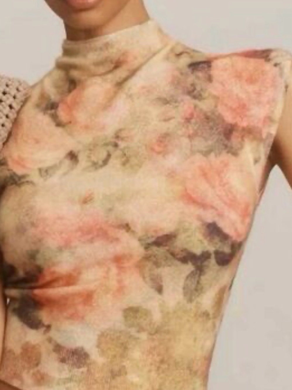 Anthropologie 100% Cashmere Floral Mock-Neck Sweater